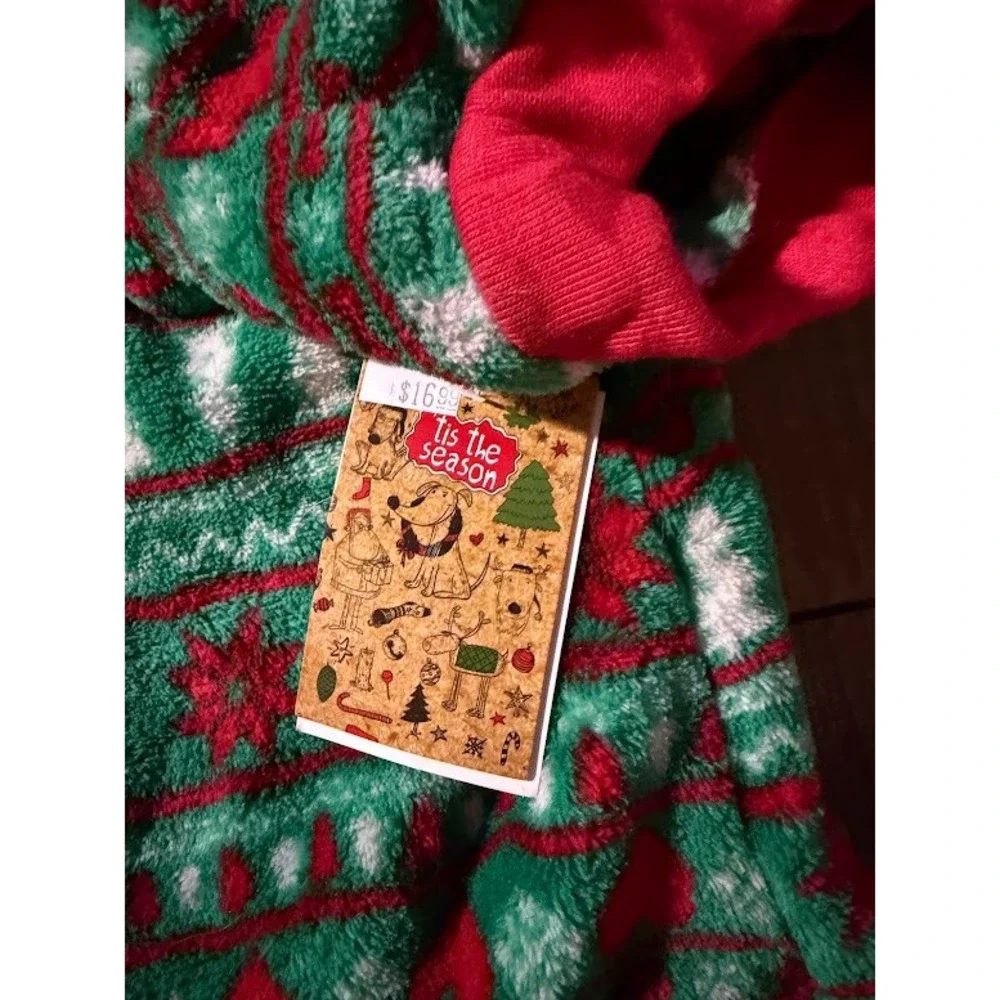 Tis the Season Dog Pajamas Large Green Red Fair Isle Fleece Holiday Pet Clothes